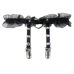 Black Ruffled Heart Thigh Garter | Rave Set