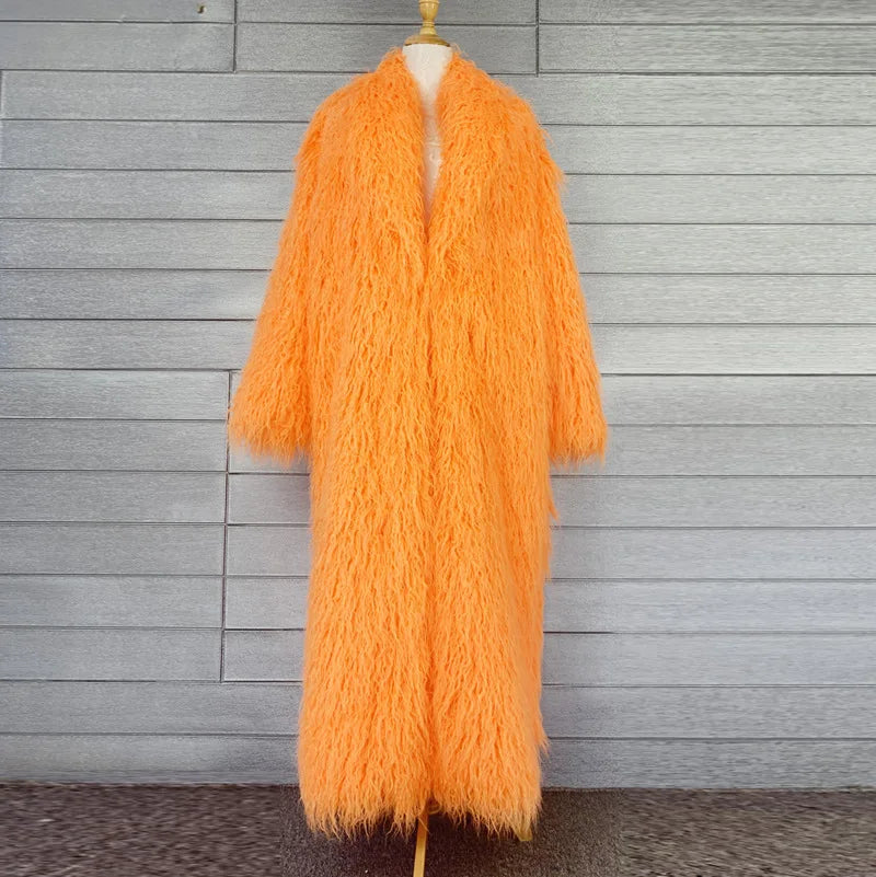 Soft Caress Women’s Orange Faux Fur Coat | Rave Set