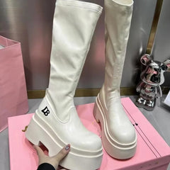 White Retro Knee High Boots for Women | Rave Set