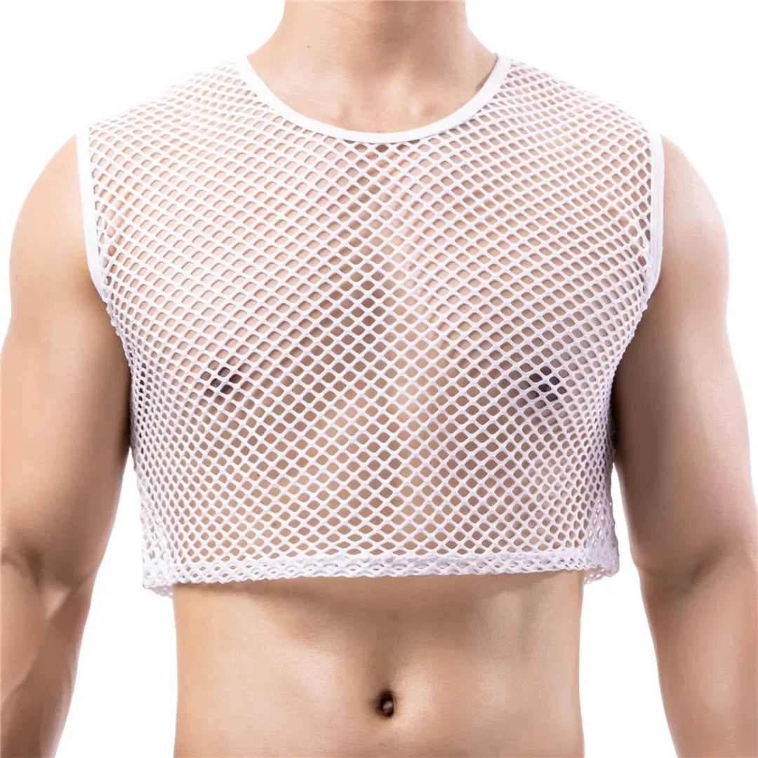 Sleeveless Netted Crop Top for Men | Rave Set