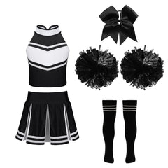 Cheerleader Costume Uniform Outfit Full Sets Black_Front View