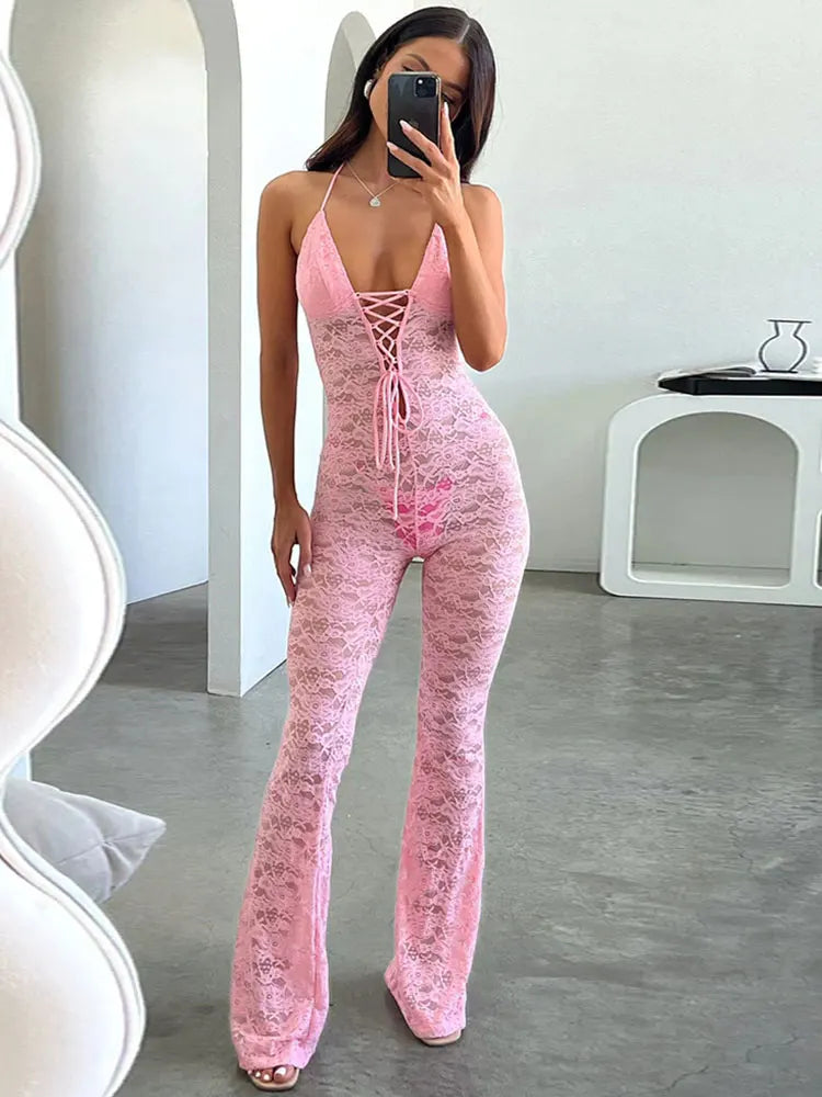 Star of the Night Women’s Pink Lace Jumpsuit | Rave Set
