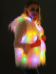 Rainbow Glow Furry Hoodie Vest | Rave Set
