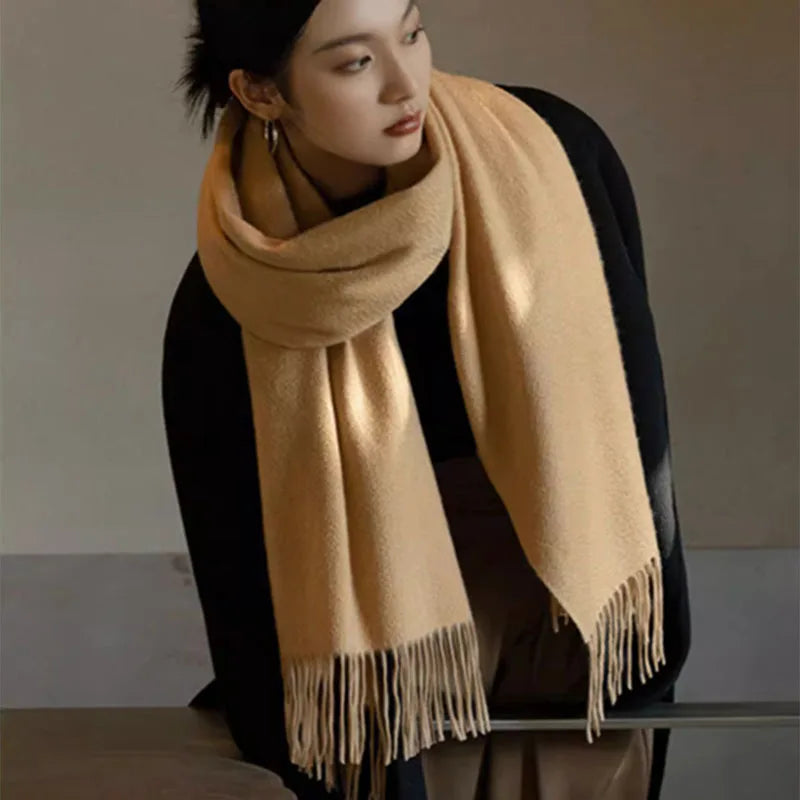 Women’s Warm Cotton Winter Scarf in Beige_Front View