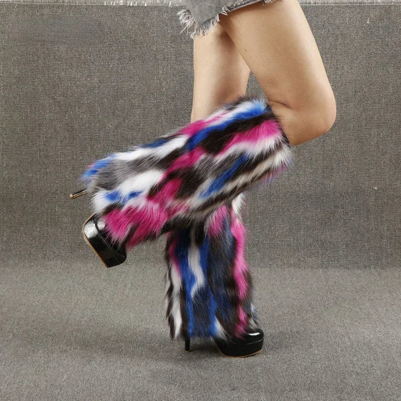 Vibe Shock Blue Pink Fur Leg Warmers | Rave Set