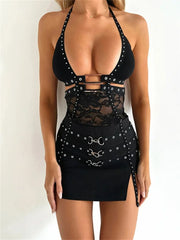 Midnight Renegade Women's Halter Dress | Rave Set