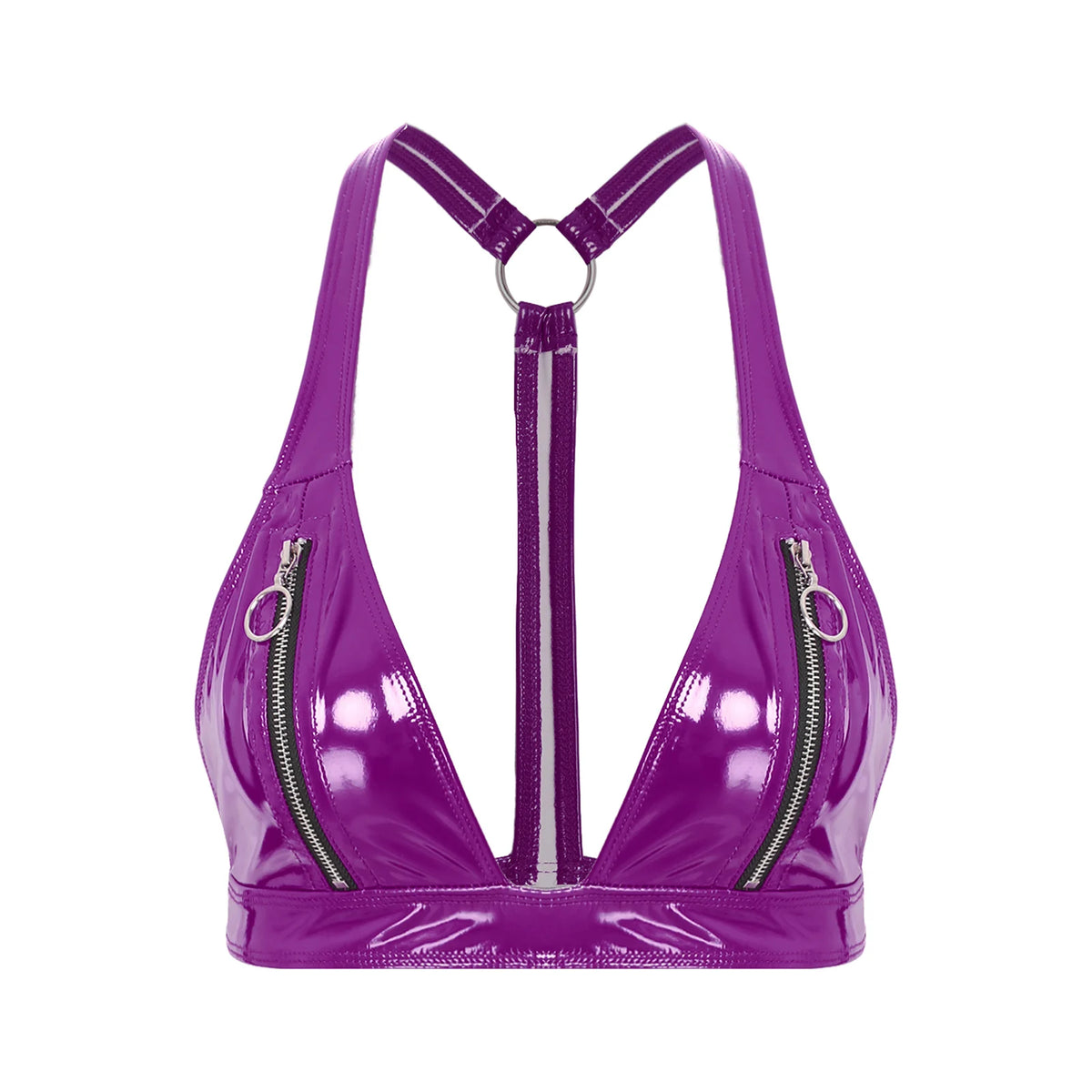 Shiny Latex O-Ring Y-Back Bralette Purple for Women_Front View