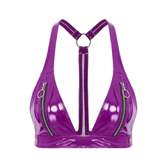 Shiny Latex O-Ring Y-Back Bralette Purple for Women_Front View