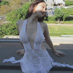 Sheer Lace Halter Mini Dress for Women | Rave Set