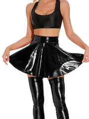 Blackout Glossy Flare Mini Skirt | Rave Set