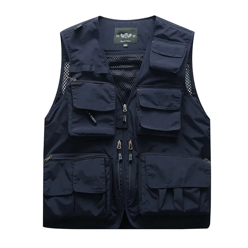 Multi-Pocket  Mesh Photography Vest for Men in Navy Blue_Front View