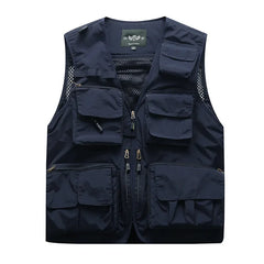 Multi-Pocket  Mesh Photography Vest for Men in Navy Blue_Front View