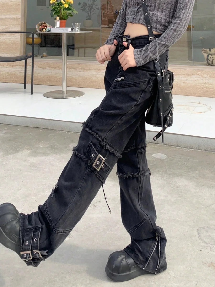 Retro Wide Leg High Waist Street Jeans_Side View