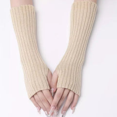 Knitted Fingerless Arm Warmers Beige | Rave Set