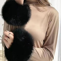 Faux Fur Wrist Cuffs for Women Black | Rave Set