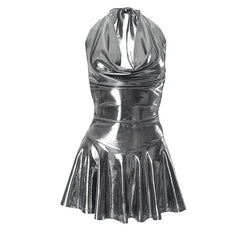 Silver Glow Halter Mini Dress | Rave Set