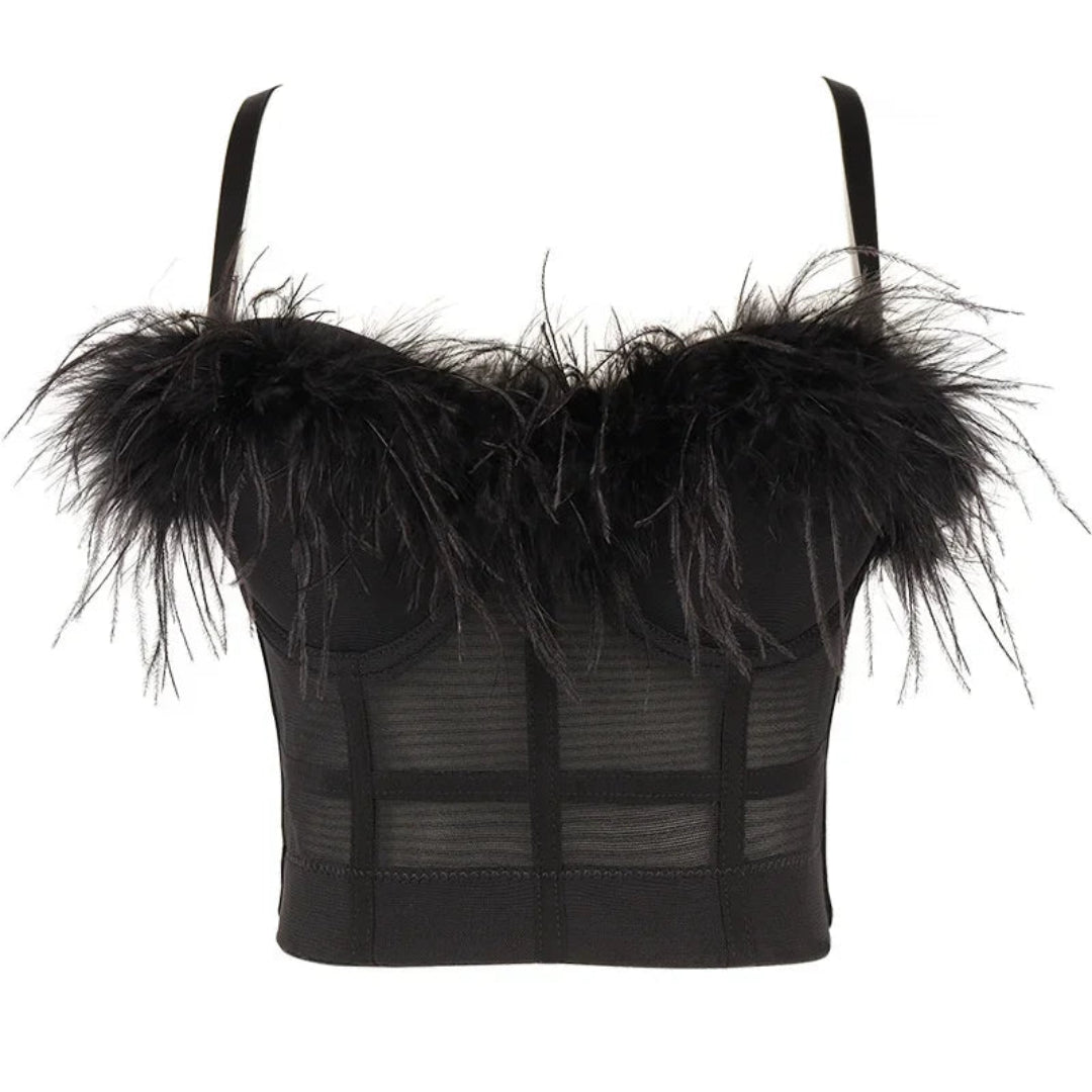 Classic Feather Corset Crop Top | Rave Set