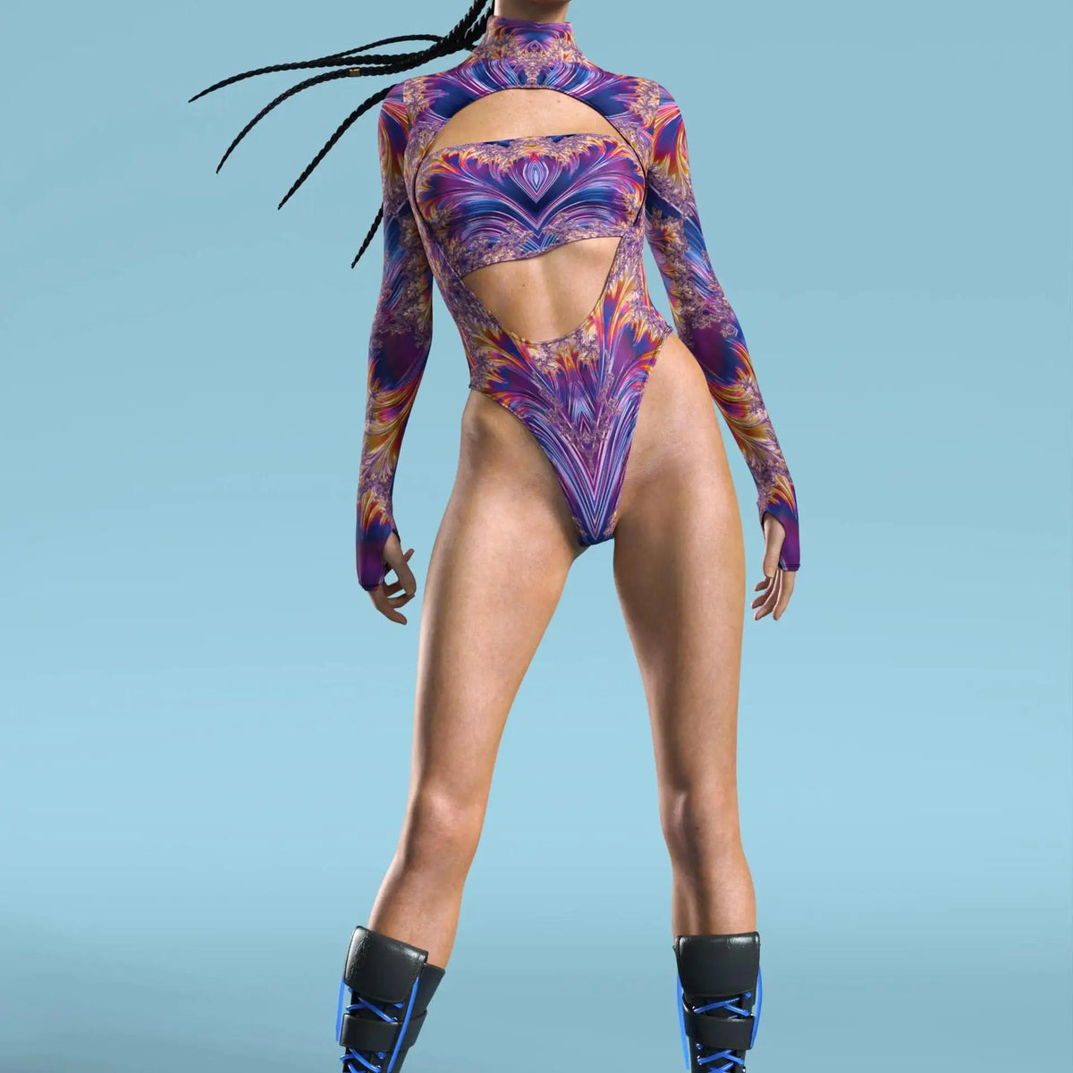 VIvid Purlpe 3D Print Cutout Bodysuit for Women | Rave Set