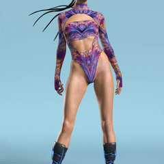 VIvid Purlpe 3D Print Cutout Bodysuit for Women | Rave Set