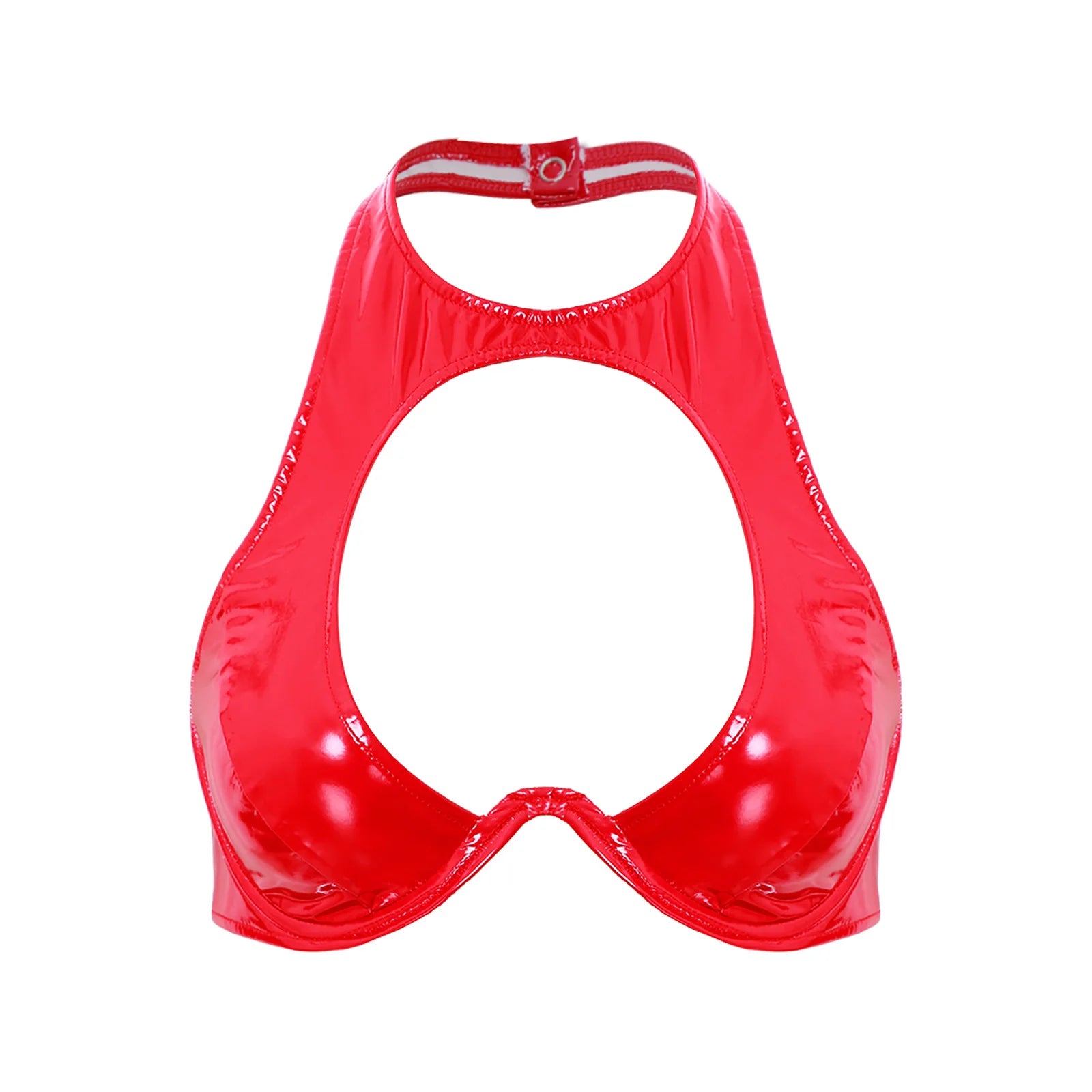 Women’s Shiny Latex O-Ring Bralette Red_Front View