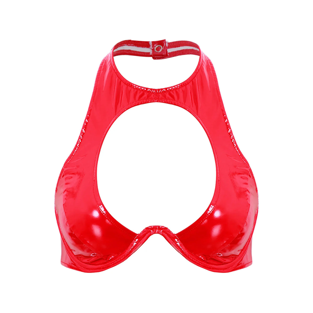 Women’s Shiny Latex O-Ring Bralette Red_Front View