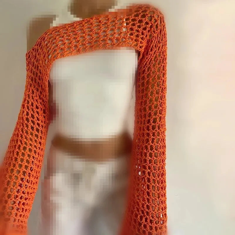 Knit Flare Sleeve Crop Shrug for Women Orang | Rave Set