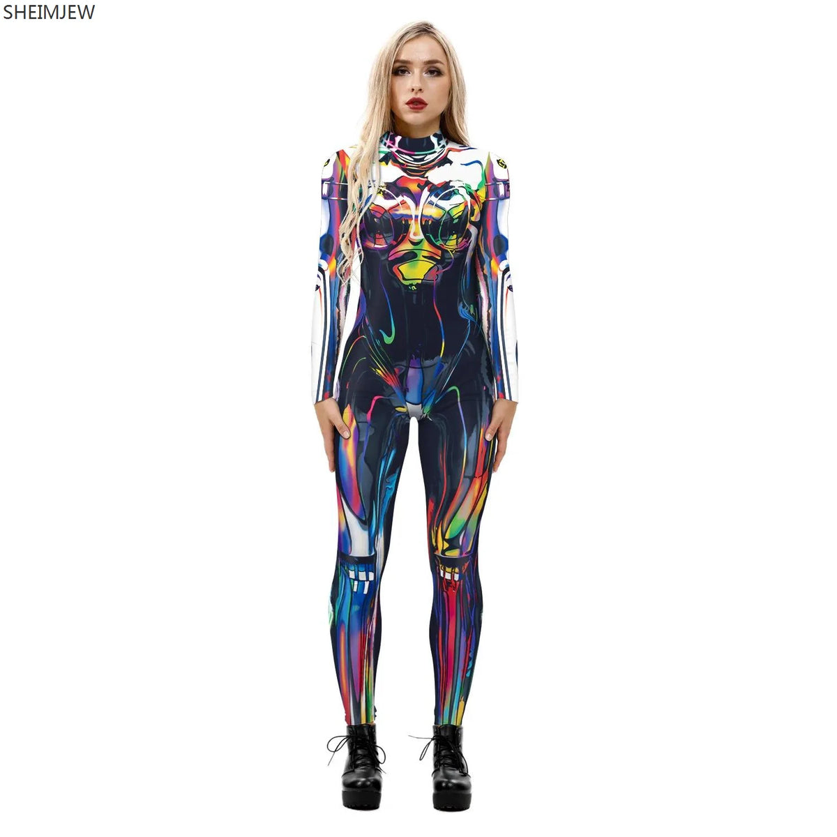 Multicolor Neon Cyberpunk Bodysuit | Rave Set