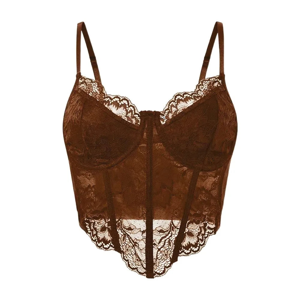 Sweet Lace Crop Top Camisole for Women Brown | Rave Set