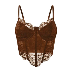 Sweet Lace Crop Top Camisole for Women Brown | Rave Set