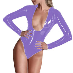 Purple Pulse Women’s Glossy Bodysuit | Rave Set
