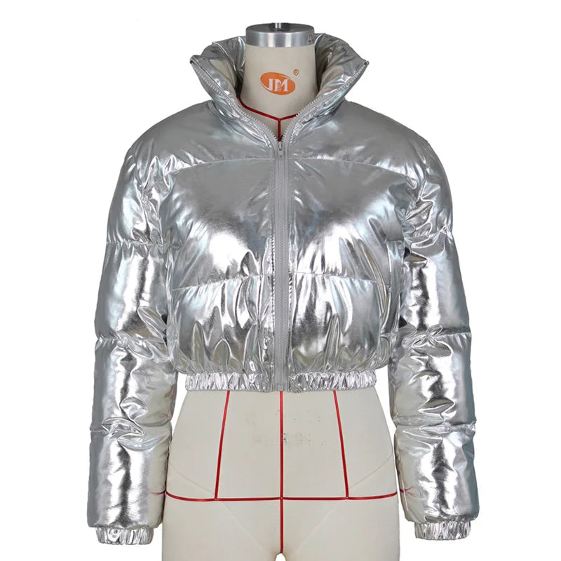 Silver Starlight Metallic Puffer Jacket | Rave Set