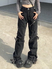 Retro Wide Leg High Waist Street Jeans_Front View