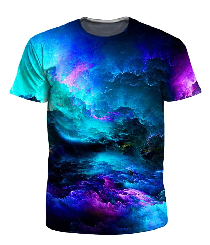 Men’s 3D Print Oversized T-Shirt Multicolor Clouds_Front View)