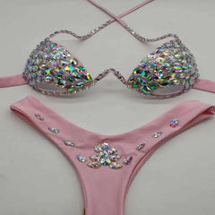 Sparkle Steel Cup Bikini set for Women Pink_Front View