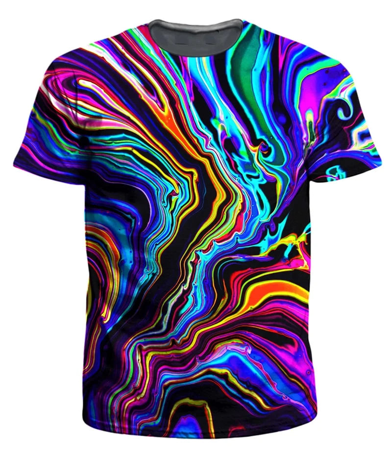 Men’s 3D Print Oversized T-Shirt Multicolor Neon Swirl_Front View