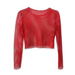 Netted Long Sleeve Crop Top for Women White | Rave Set