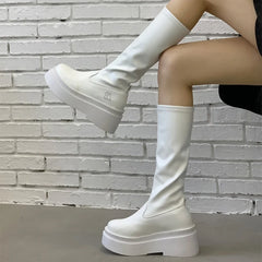 White Retro Knee High Boots for Women | Rave Set