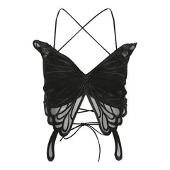 Butterfly Sheer Halter Crop Top for Women | Rave Set