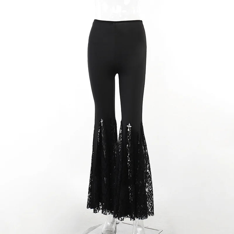 Dark Goth Streetwear Wide Flare Pants_Front View