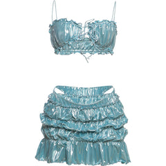 Ruffle Bikini Top and Skirt Set for Women Lake Blue | Rave Set