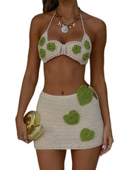 Flora Muse Women’s Apricot Crochet Skirt Set | Rave Set