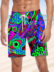 Abstract Pattern Swim Shorts for Men Blue_Front View