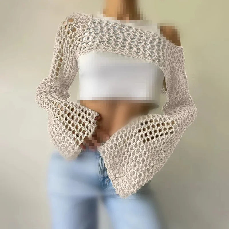 Knit Flare Sleeve Crop Shrug for Women Apricot | Rave Set