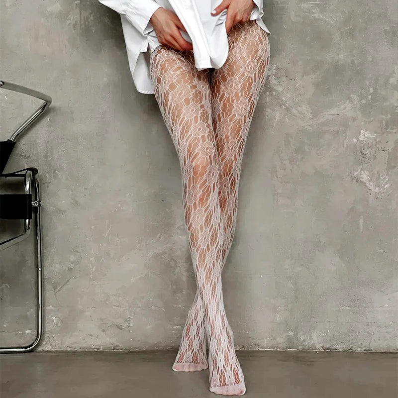 White Mini Floral Mesh Tights | Rave Set