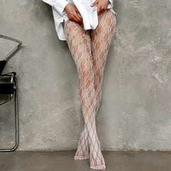 White Mini Floral Mesh Tights | Rave Set