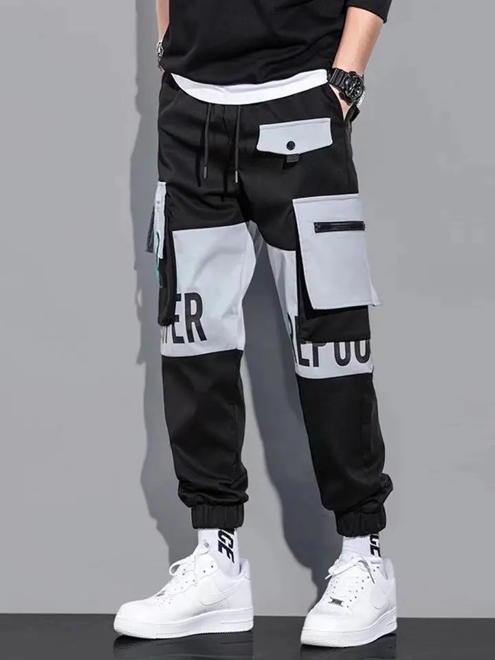 Patchwork Multi Pocket Cargo Pants for Men Black | Rave Set