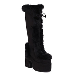 Black Winter Eclipse Faux Fur Platform Boots | Rave Set