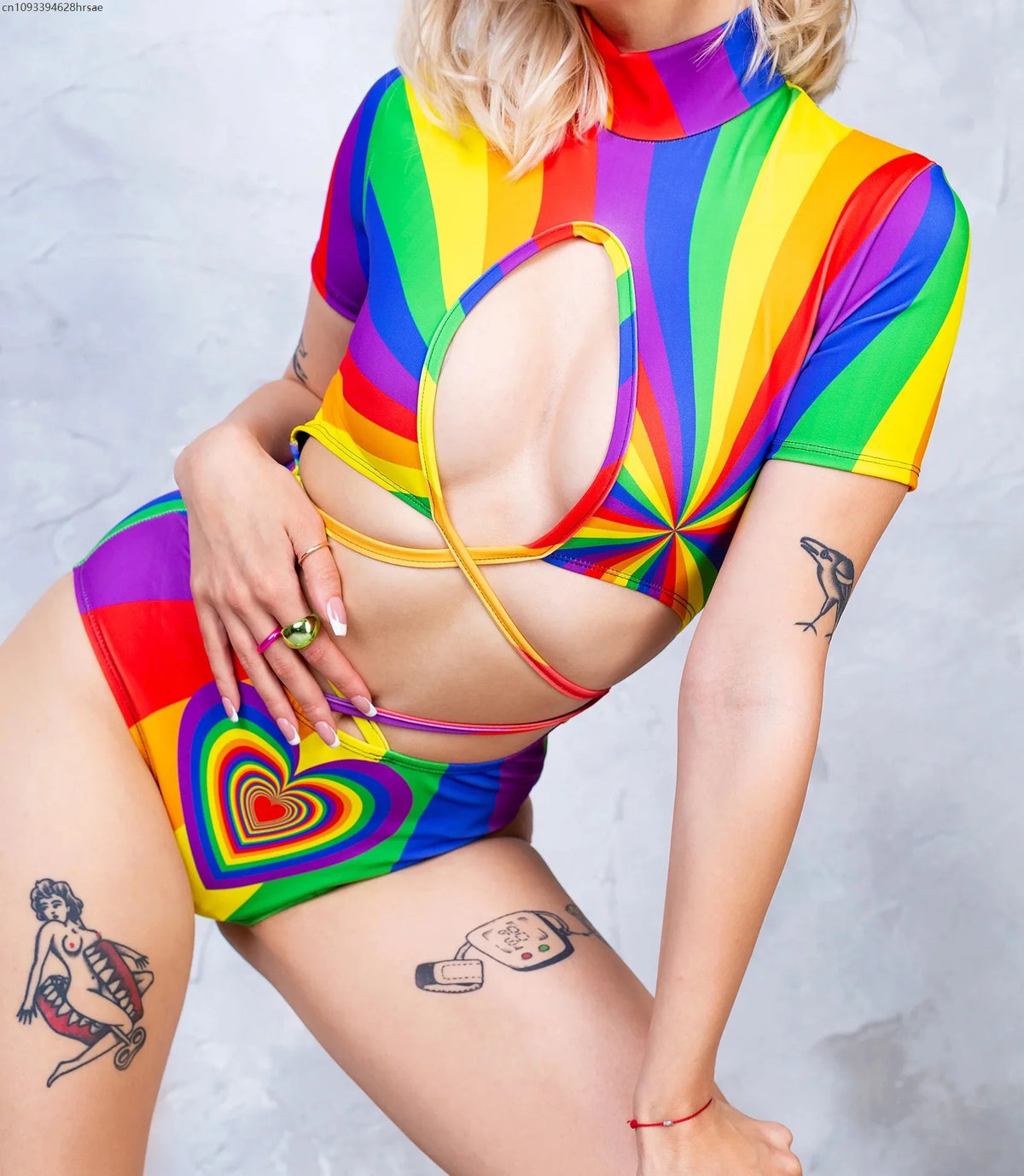 Rainbow Heart Wrapped Bodysuit | Rave Set