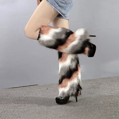 Coral Fade Gray Pink Fur Leg Warmers | Rave Set