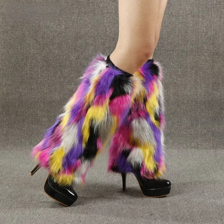 Cosmic Pop Yellow Purple Fur Leg Warmers | Rave Set
